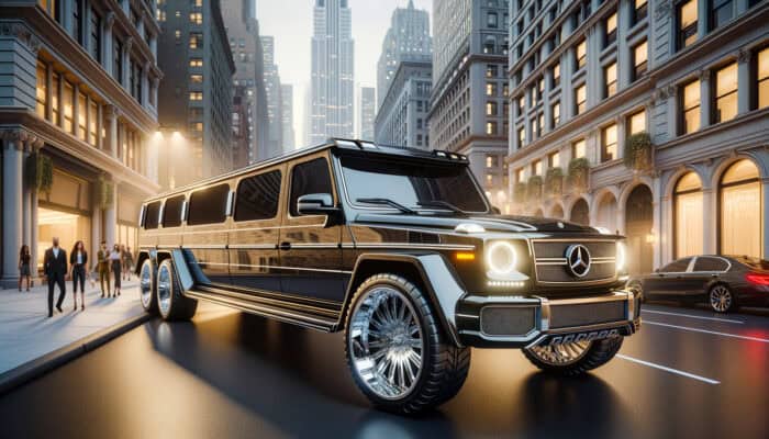 Black Mercedes-Benz G-Class 6x6 on city street