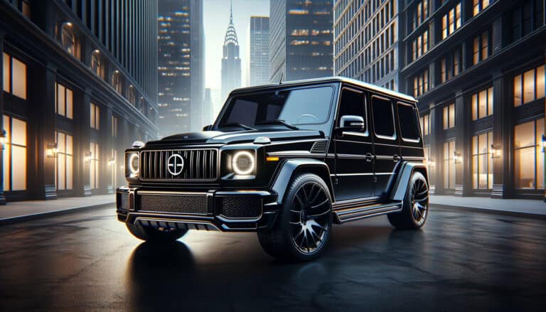 Black luxury SUV parked on city street