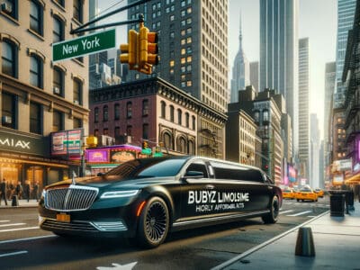 Black stretch limousine on New York City street