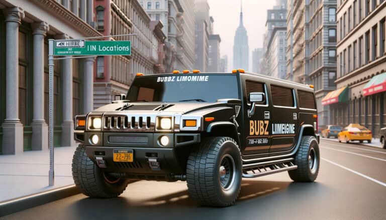 Black Hummer limousine on downtown city street
