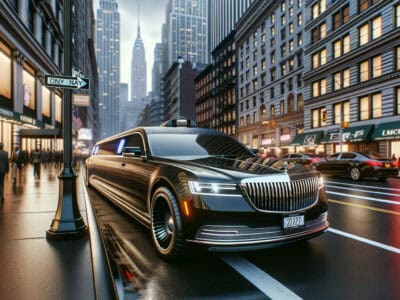 Black stretch limousine on New York City street