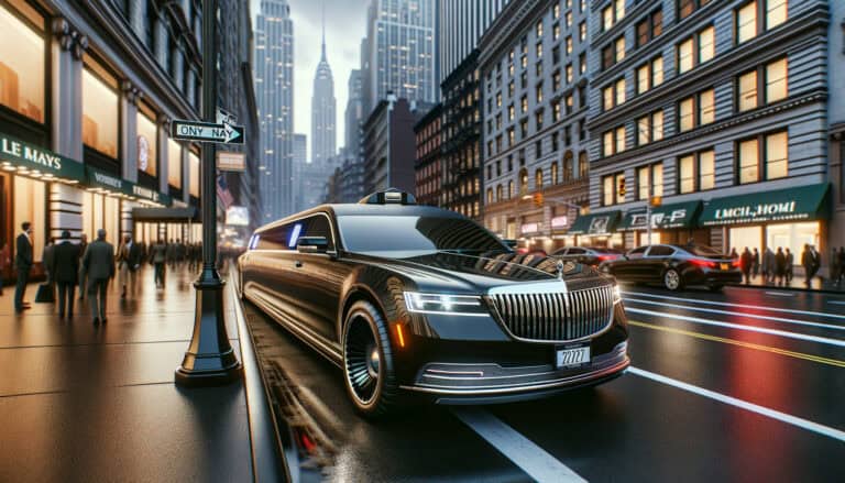 Black stretch limousine on New York City street