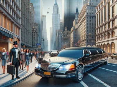 Luxury limousine on busy downtown city street