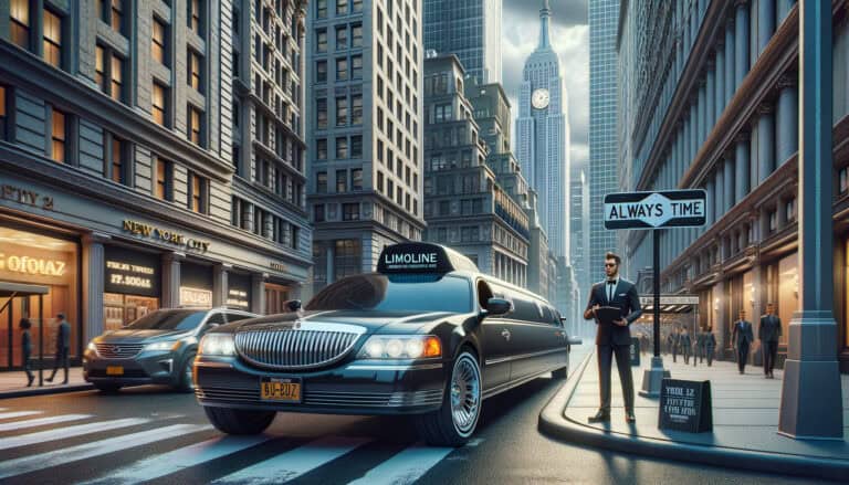 Black limousine parked on busy city street