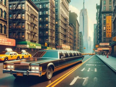 Black stretch limousine on New York City street