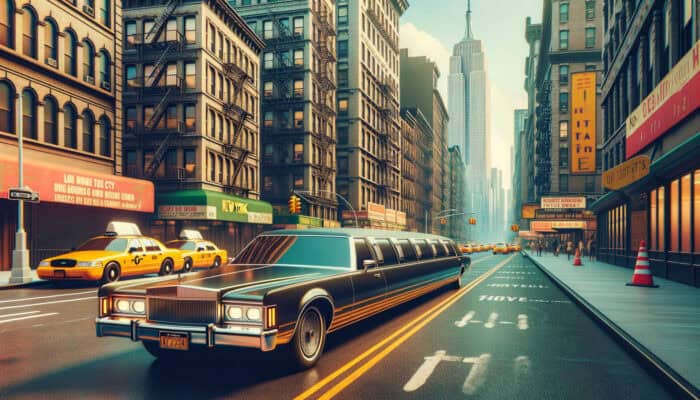Black stretch limousine on New York City street