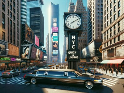 Times Square NYC with limousine and street clock