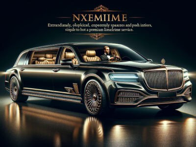 Luxury black limousine with chauffeur and premium interior