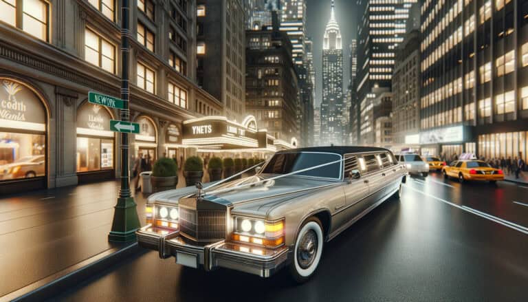Luxury stretch limousine on New York City street at night