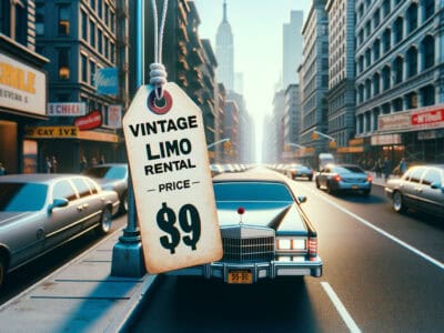 Vintage limousine rental tag on city street