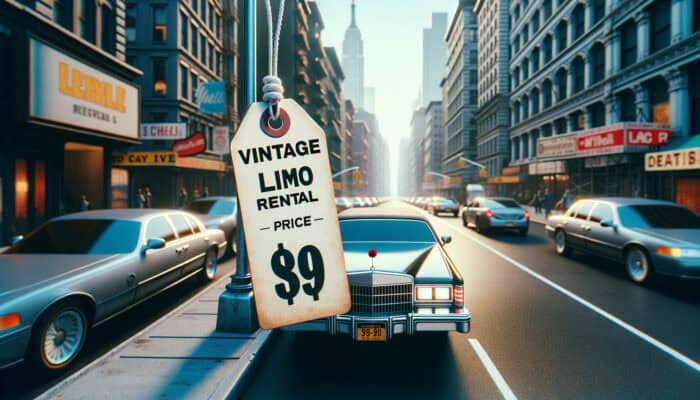 Vintage limousine rental tag on city street