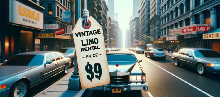 Vintage limousine rental tag on city street