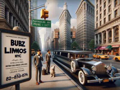 Vintage limousine and billboard in New York City