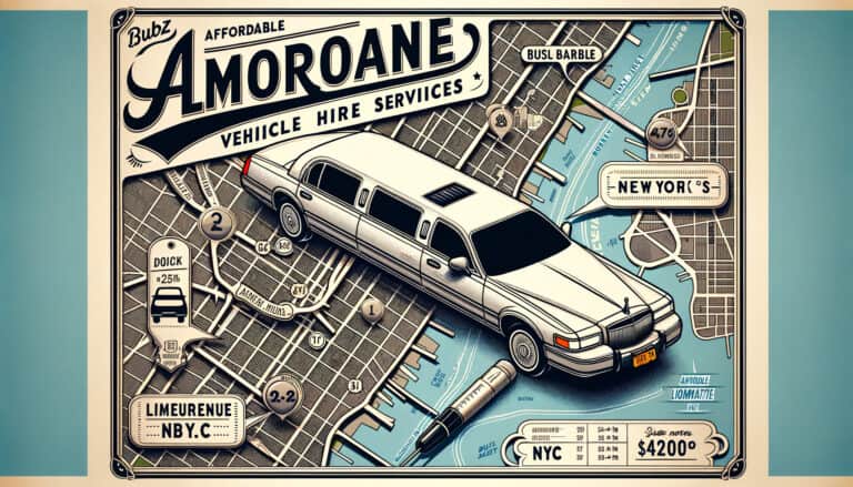 Vintage limousine rental ad over New York map