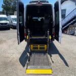 Rear van with wheelchair lift ramp extended