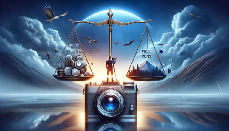Camera balancing pros and cons on scale concept