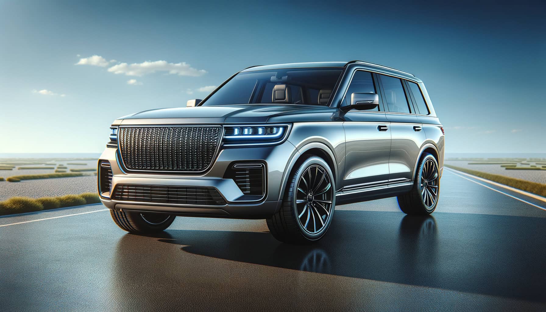 Modern silver luxury SUV on open highway