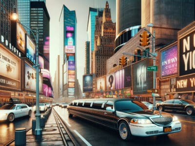 Stretch limousine in Times Square at night