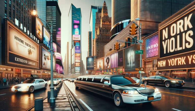 Stretch limousine in Times Square at night