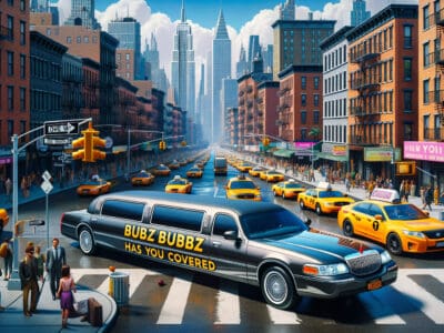Stretch limousine amid busy New York City traffic