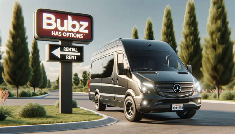 Mercedes van parked by rental sign outdoors