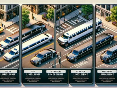 Different types of limousines on city street