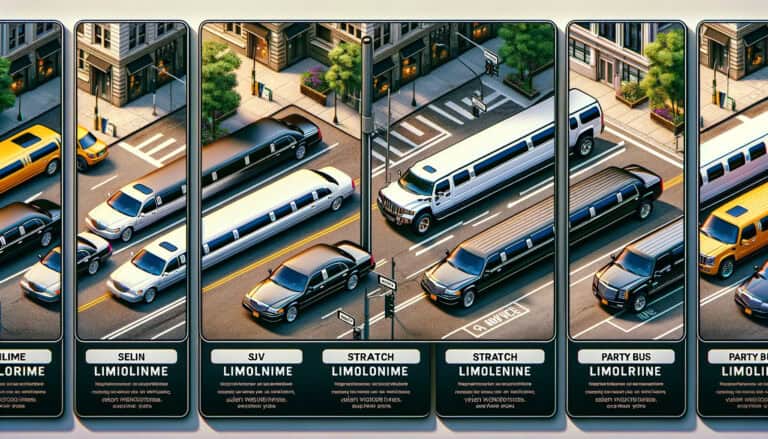 Different types of limousines on city street