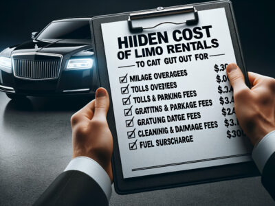 Clipboard listing hidden limo rental fees beside limousine