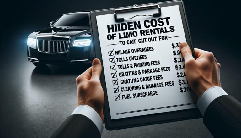 Clipboard listing hidden limo rental fees beside limousine