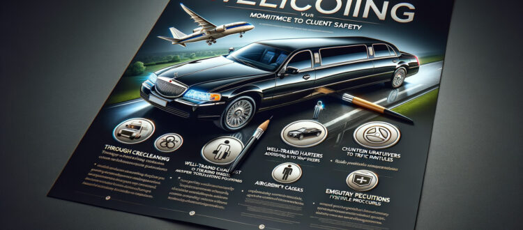 Luxury limousine service poster with airplane and safety icons