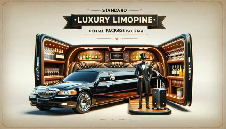 Luxury limousine rental with chauffeur and bar interior