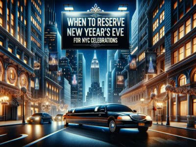 Limousine on festive NYC street for New Year's Eve
