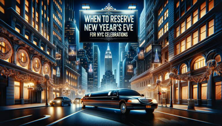 Limousine on festive NYC street for New Year's Eve