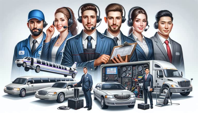 Professional limousine service team with luxury vehicles
