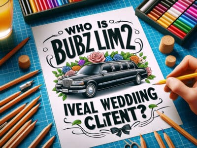 Hand drawing wedding limousine poster with flowers