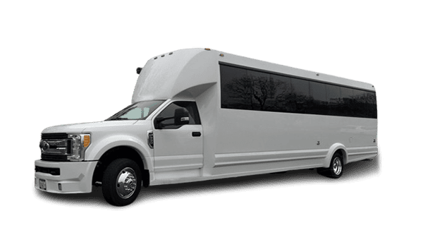 White stretch limousine bus on white background