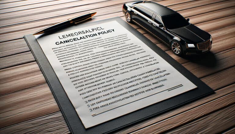 Cancellation policy document with pen and model limousine