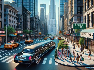 Long limousine on busy downtown city street