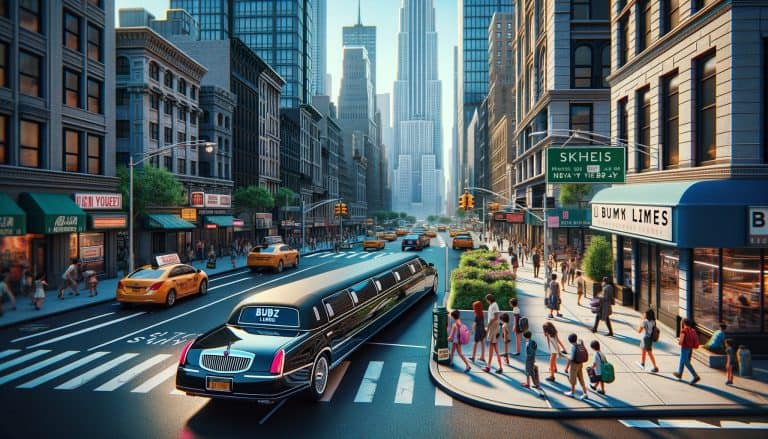 Long limousine on busy downtown city street