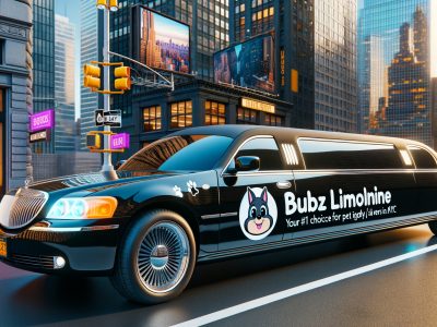 Black pet-themed limousine driving through New York City