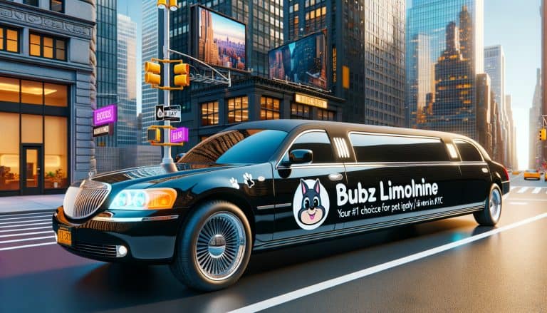 Black pet-themed limousine driving through New York City