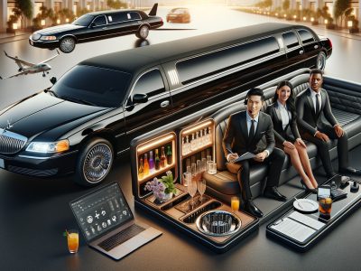 Luxury stretch limousine with upscale interior and business passengers