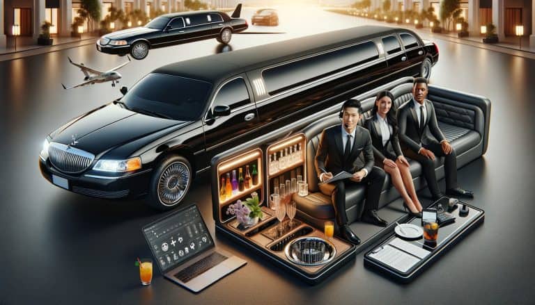 Luxury stretch limousine with upscale interior and business passengers