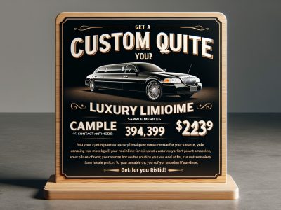 Luxury limousine rental advertisement on wooden display sign