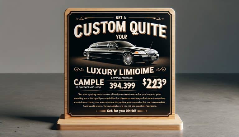 Luxury limousine rental advertisement on wooden display sign