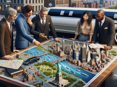Business team reviewing detailed New York City model