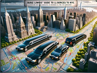 Luxury limousines overlaid on New York City map skyline