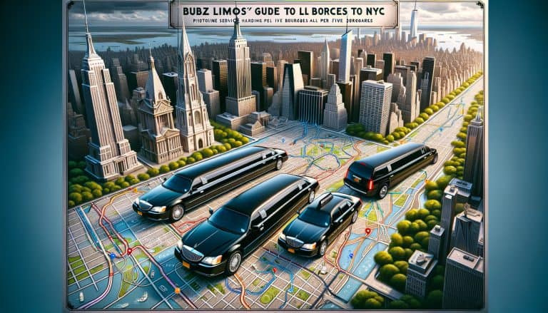 Luxury limousines overlaid on New York City map skyline