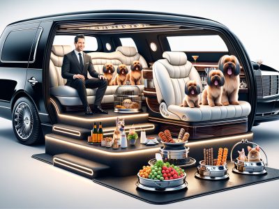 Luxury van interior with man and pampered dogs