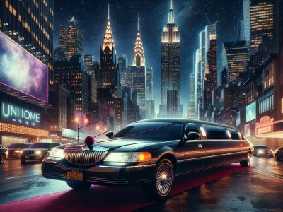 Black limousine on red carpet in New York City